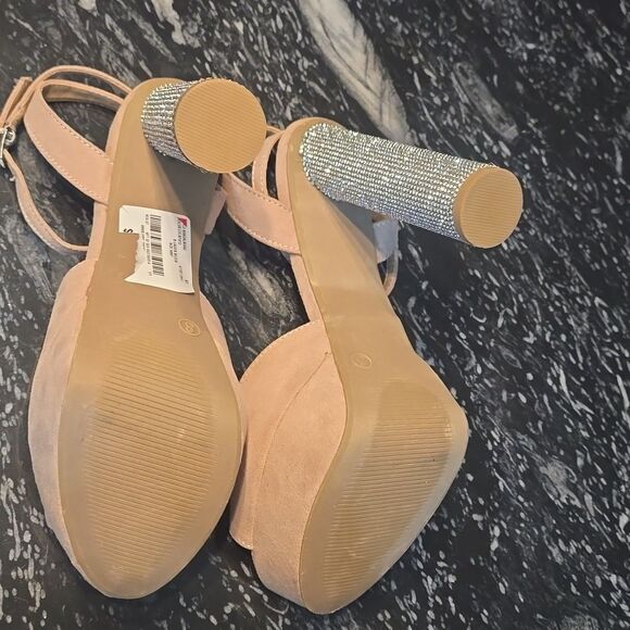 BRAND NEW KAMILA SUEDE PLATFORM RHINESTONE ANKLE STRAP HEELS SANDAL - Picture 12 of 15